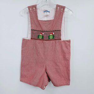Silly Goose Hand Smocked Jon Jon Romper 18 Months Red Gingham Christmas Frogs